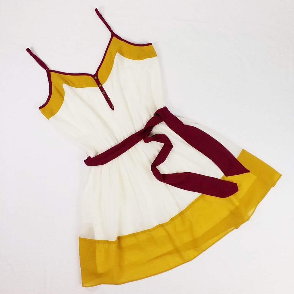 Charming Charlie Mustard White Magenta Dress M